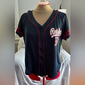 Red Sox button down jersey.